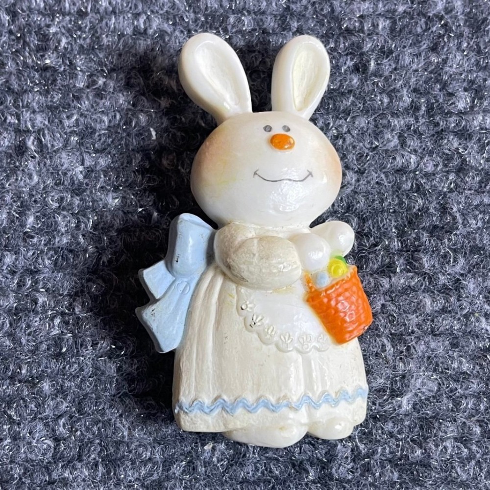 Vintage 1978 Hallmark Bernadette Bunny Pin Easter Rabbit Brooch Basket Blue Bow